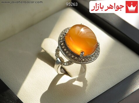 انگشتر نقره عقیق یمنی نارنجی طرح خرم زنانه [شرف الشمس]